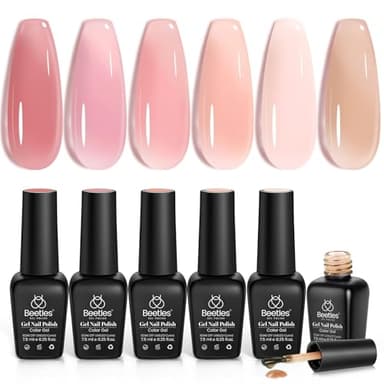 Beetles Jelly Gel Nail Polish Set, 6 Colors Jelly Gel Polish Kit Nude Pink Neutral Nail Art Design Sheer Translucent Gel Nail Kits Soak Off Uv Nail Lamp Cured Nail Manicure Gift for Women - Image 1