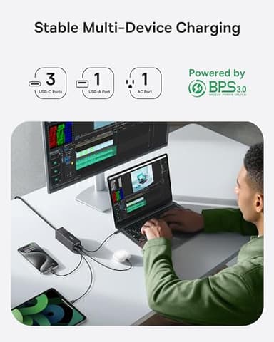 Baseus Charging Station 67W, 5 in 1 Detachable Travel Power Strip USB C Fast Charger, 5ft Flat Extension Cord with 2 AC Outlets, Portable Charger for MacBook Pro, iPhone, Cruise Travel Essentials - Image 5