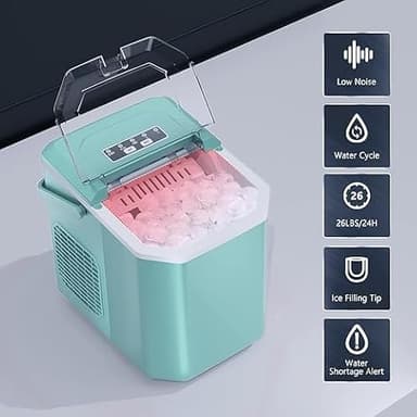 Antarctic Star Countertop Ice Maker,26lbs/24Hrs,9 Bullet Ice Cubes Every 6 Minutes,S/L,Self-Cleaning countertop ice Makers with Basket and Scoop,Perfect for Home, Kitchen, RV, Camping (Green) - Image 5