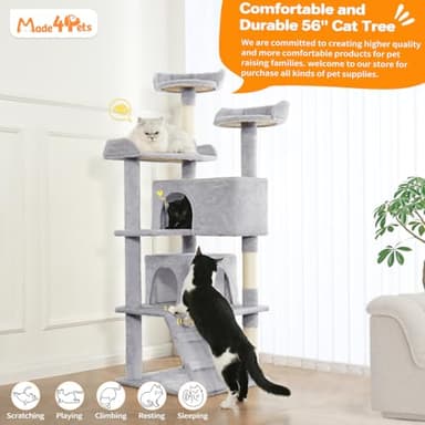 Made4Pets Cat Tree 54in Cat Tower for Indoor Cats Kitten Tree Multi-Level Cat Tree with 2 Condo Furniture Activity Center with Scratching Posts Funny Toys Kittens Pet Play House, Light Grey - Image 4
