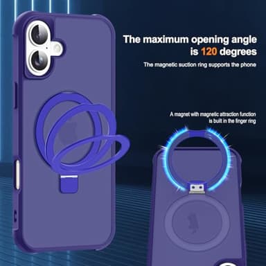 SKYLMW Compatible with iPhone 16 Plus Case with Invisible Magnetic O-Ring Stand Military-Grade Translucent Case for iPhone 16 Plus 6.7" [Compatible with Mag-Safe][Great Grip Feeling], Navy - Image 9
