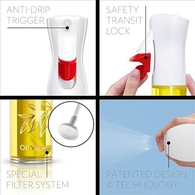 FLAIROSOL OLIVIA. The Original Advanced Oil Sprayer for Cooking, Salads, BBQs and More, Continuous Spray with Portion Control, Trusted by Chefs. Patented Technology. (Glass Bottle) (Golden Leaves - Image 3