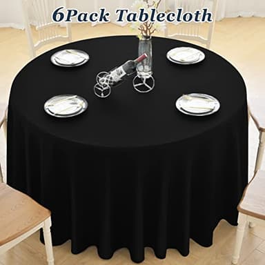 LEQEE Round Tablecloth,6 Pack 120inch Stain and Wrinkle Resistant Polyester Table Cloth,Decorative Fabric Table Cover for Kitchen,Dinning,Party,Wedding Round(Black) - Image 5