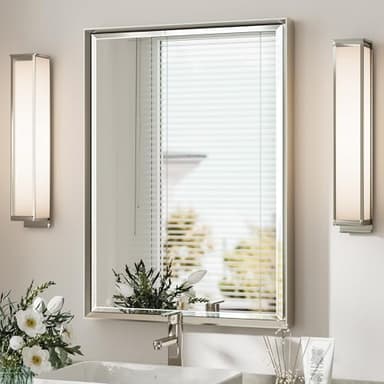 QueenFun Brushed Nickel Bathroom Mirror, 22x30 Inch Beveled Framed Bathroom Mirror Anti-Rust, Brushed Nickel Metal Frame Bathroom Vanity Mirror for Wall, Vertical/Horizontal Wall-Mounted Mirrors - Image 1