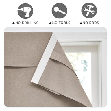 RYB HOME 100% Blackout Linen Door Window Curtains for French Door, Tricia Room Darkening Adhesive Privacy Assured Thermal Insulated Blinds for Kitchen Glass Window, W 26 x L 69, 1 Panel, Mocha - Image 6