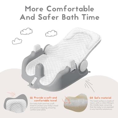 BabyBond Baby Bath Seat with Sitting & Lying 2 Modes, 3-Speed Adjustment, Powerful Suction Cups, Infant Bathtub Chair with Soft and Comfortable Towel, Folding and Hanging - Image 3