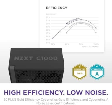 NZXT C1000 Gold ATX 3.1 - Fully Modular Low-Noise PC Gaming Power Supply - 1000 Watts - 80 Plus Gold - 12V-2x6 Connector - Zero Fan Mode - 100% Japanese Capacitors - Black - Image 6