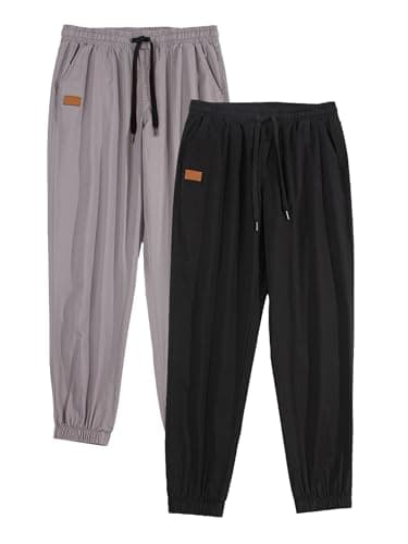 JMIERR Joggers for Men Casual Travel Pants with Pockets and Elastic Waistband, 2 Pack, 2XL, Black/Light Grey - Image 2