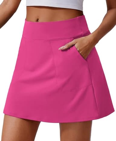PINSPARK Tennis Skirts for Women 18" Golf Skort with Pockets High Waisted Athletic Skorts Sun Protection Activewear Skirt, Hot Pink XX-Large - Image 1