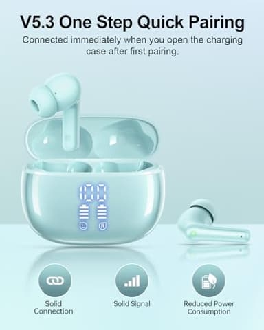 JGUG Wireless Earbuds, Bluetooth 5.3 Ear Buds, Headphones with Clear Stereo Sound, 40H Playtime with LED Digital Display, IPX7 Waterproof Earphones Built-in Mic for Phone Tablet Sports Workout, Jade - Image 3