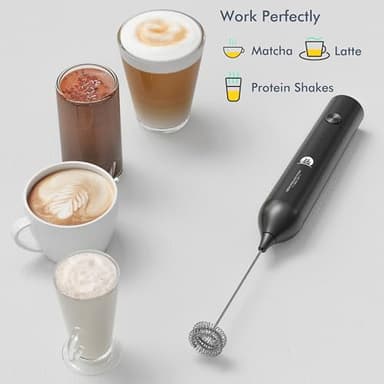 Rechargeable Milk Frother, 3 Speed Frother Wand Handheld Foam Maker with 2-layer Stainless Steel Whisk for Making Cappuccinos, Lattes, Bulletproof Coffee, Keto Drinks, Protein Shakes, and Matcha - Image 6
