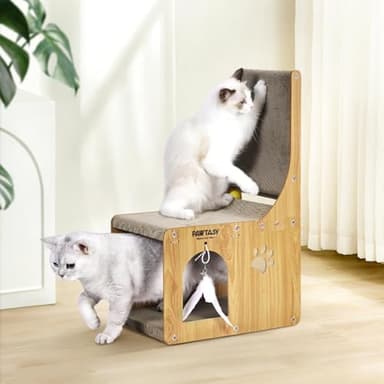 Cat Scratcher Pad for Indoor Cats, Cardboard Scratching Post Cat Scratch & Hideout with Box and Toy, Vertical Kitten Scratching Board House, Ideal for Cat to Scratch, Rest and Play - Image 1