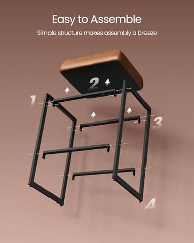 VASAGLE EKHO Collection - Bar Stools Set of 2, Counter Height Bar Stools, Synthetic Leather with Stitching, Mid-Century Modern Counter Stools, 26-Inch Tall, Kichen Home Bar Dining Room, Caramel Brown - Image 10
