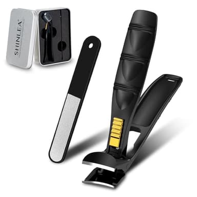 SHINLEA Nail Clippers for Seniors Thick Toenail, Professional Fingernail Toenail Clippers with Catcher, Sharp Wide Opening and Long Handle Nail Cutter for Men Women, Black - Image 1