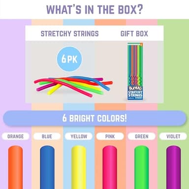 BUNMO Sensory Toys Stretchy Strings for Toddlers 3+ - Stimulating & Addictive Fidget Toys for Kids - Hours of Fun for Kids - Non-Mouthable Toy 3+ - Smooth 6 Pack - Image 3