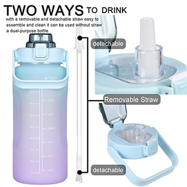 RYI Large Half Gallon 64 OZ Motivational Water Bottle with Straw Time Marker BPA Free for Sport and Fitness Blue Purple - Image 5