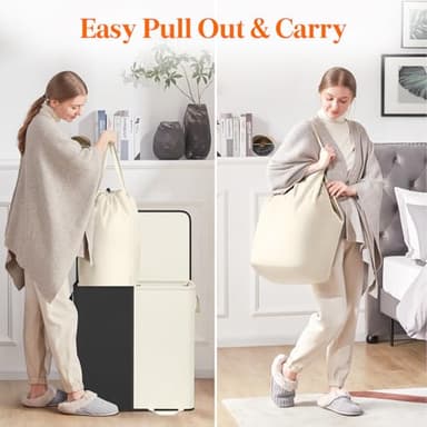 Lifewit Double Laundry Hamper with Lid and Removable Laundry Bags, Large Collapsible 2 Dividers Dirty Clothes Basket with Handles for Bedroom, Laundry Room, Closet, Bathroom, College, 136L White&Black - Image 4