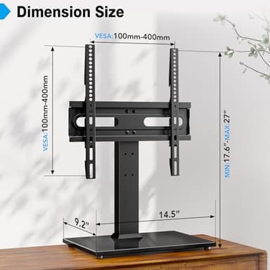 Universal TV Stand - Table Top TV Stand for 27-60 inch LCD LED TVs - 9 Level Height Adjustable TV Base Stand with Tempered Glass Base & Wire Management, VESA 400x400mm - Image 7