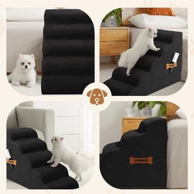 Dog Stairs, Romrol Dog Steps Ramp for High Bed and Couch, Dogs Ramp with Durable Non-Slip Waterproof Fabric Cover, Pet Stairs for Small Dogs and Cats or Pets Joints, 4-TiersBlack - Image 6