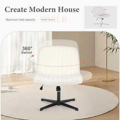 Sweetcrispy Criss Cross Chair Legged, Armless Office Wide Desk Chair No Wheels, Swivel Vanity Height Adjustable Fabric Modern Computer Task Seating for Home - Teddy Beige - Image 5