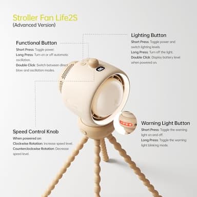 JISULIFE Stroller Fan Baby Large, Safe Bladeless for Crib, Desk, Portable Battery Rechargeable Cooling Fan with Air Turbo Tech, Night Light, Food-Grade Gift for Mom/Dad/Friend - Brown - Image 6