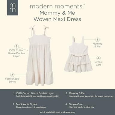 Modern Moments by Gerber Baby Girls' Women Mommy and Me Gauze Dress, Tan Gingham, Medium - Image 6