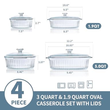 M MCIRCO 4-Piece Glass Casserole Baking Dish, Set of 2 Casseroles With Glass Lids, 1.9 Qt and 3 Qt - Image 3
