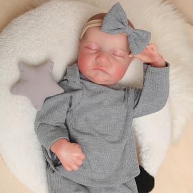 FOCKOF Realistic Reborn Baby Dolls-18 Inch Real Life Baby Dolls Girl Lifelike Baby Doll with Accessories for 3+ Years Old (Gray) - Image 4