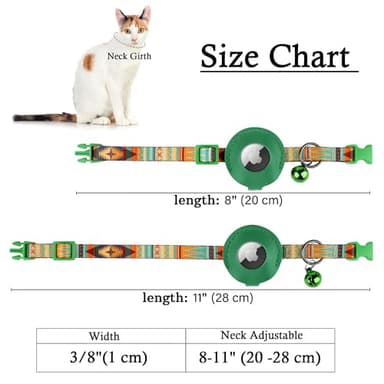 Airtag Cat Collar with Bell - Non Breakaway Soft Pet Collar with Leather Air Tag Holder - Adjustable GPS Anti-Lost Collars for Girl Boy Cats Kitten Puppies, Lightweight and Patterned (Mexican Green) - Image 5