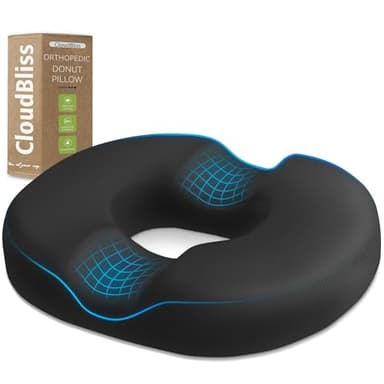 Donut Pillow Seat Cushion Chair Pad for Tailbone Pain Relief and Hemorrhoids, Memory Foam Seat Chair Cushion for Postpartum Pregnancy, Seat Cushions for Men and Women for Home & Office, (Black) - Image 1