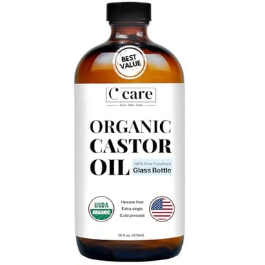 Castor Oil 100% Pure Organic Cold Pressed Unrefined Glass Bottle | USDA Certified Organic | Hexane Free Extra Virgin | For Hair Growth Eyebrows Eyelashes Skin and Castor Oil Pack Wrap | 16oz - Image 1