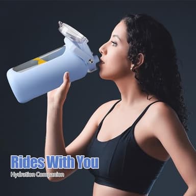 BLUEGO 64oz Glass Water Bottle with Handle and Straw, Motivational Sports Water Bottle with Time Marker and Silicone Sleeve Leakproof Drinking Bottle for Travel Gym Workout, Light Blue - Image 7