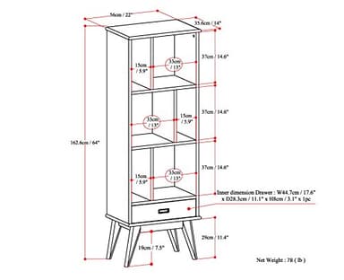 SIMPLIHOME Draper Bookcase - 64 inch Tall Solid Hardwood Storage Bookshelf in Teak Brown, Mid-Century Modern Storage for Living Room, Study Room or Office with Adjustable Shelves and Angled Legs - Image 2