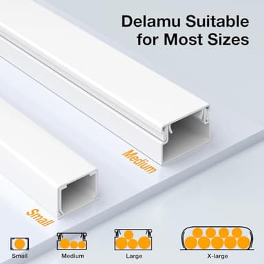 Delamu Cord Hider, 157in Wire Covers for Cords on Wall, Premium Cable Hider Cord Covers for Wires, Cable Management Wire Hiders for TV, Cable Raceway Kit, W0.95 H0.55in, White - Image 8