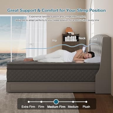 VISCOUNTESS Queen Mattress, 12 Inch Hybrid Mattresses Grey, Euro Top Medium Firm for Back & Lumbar Support, 100 Night Trial, Individual Pocket Spring for Motion Isolation & Pressure Relief - Image 3