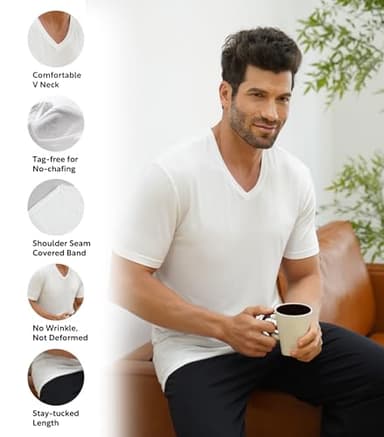 DAVID ARCHY Men's Undershirts Micro Modal Ultra Soft T-Shirts Stretch Moisture-Wicking V-Neck Tees for Men, 3-Pack (M, White) - Image 5