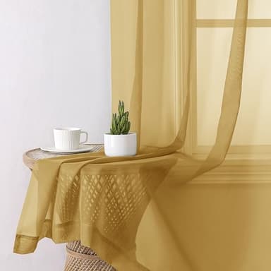 Aiyufeng Gold Sheer Curtains 63 Inch Length 2 Panels Set, Light Filtering Gold Window Curtain Drapes Treatment for Kitchen, Bedroom,Children Room, Dual Rod Pocket, 2 Pack of 42 x 63" - Image 4