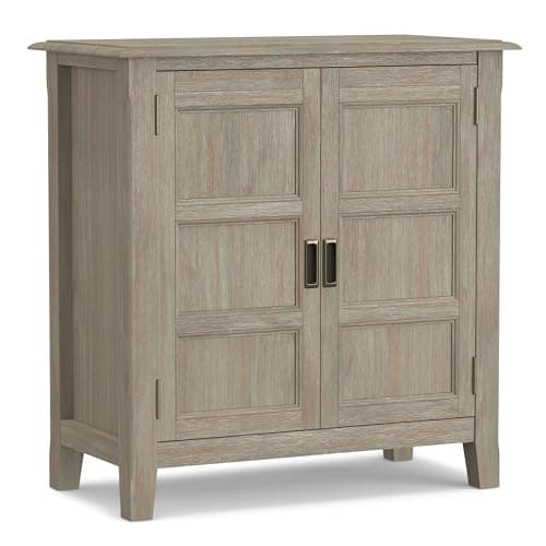 SIMPLIHOME Burlington SOLID WOOD 30 inch Wide Transitional Low Storage Cabinet in Distressed Grey for the Living Room, Entryway and Family Room - Image 1