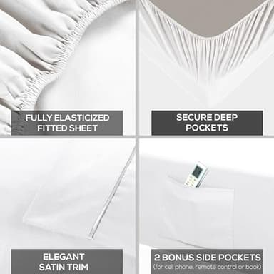 Mueller Ultratemp Bed Sheets Set, Super Soft 1800, 6 Piece California King Sheet Sets, Deep Pocket up to 16", Transfers Heat, Breathes Better, Hypoallergenic, Wrinkle-Resistant, Oeko-TEX, White - Image 4