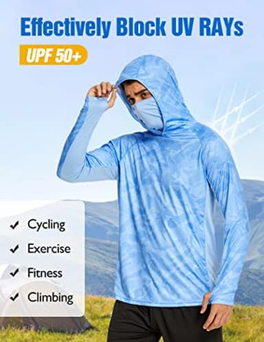 COOrun Men's Hooded Fishing Shirts UPF 50+ Long Sleeve Hoodie with Mask Lightweight Rash Guard for Men Camo SPF UV Sun Shirt - Image 2