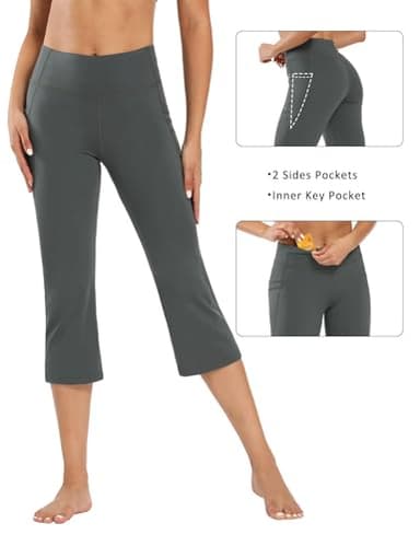 FIRST WAY Buttery Soft Women's Bootcut Yoga Pants Capris with 3 Pockets Lounge Floral Printing Capris, Iron Gate L - Image 5