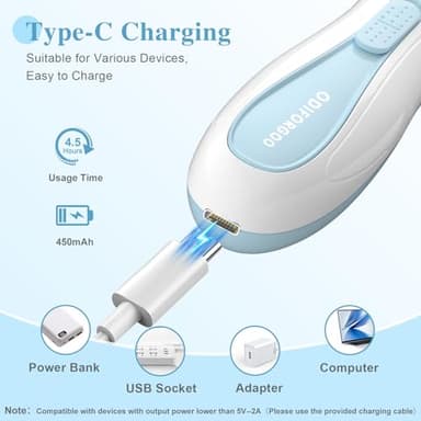 ODIFORGOO Baby Nail Trimmer Electric Baby Nail File,USB Charging 15 in 1 Nail Clippers kit with Dust Cover LED Light,Trim Buffer Kit for Newborn Infant Toddler or Adults Toes Fingernails Care(Blue) - Image 5