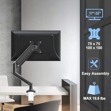 ErgoFocus Single Monitor Mount Arm Fits up to 32 Inch, Desk Mount Holds 4.4-19.8lbs Computer Screen, Full Motion Gas Spring Monitor Desk Mount, VESA Mount 75x75, 100x100 - Image 4