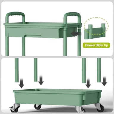 Sorgion 3 Tier Rolling Cart Organizer,Laundry Room Bathroom Organizers and Storage Office Shelves Mobile Shelving Unit Kitchen Trolley Cart with Wheels for Art,Craft,Diaper,Bedside,Snack(Green) - Image 5