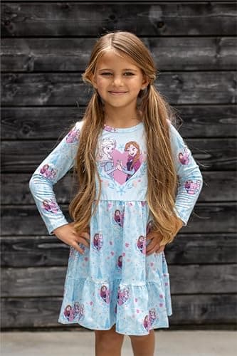 Disney Frozen Elsa Dress Little Girl A-Line Character Print Casual Long Sleeve Winter Fall Clothes Kids Outfit Gift Party Costume 3T - Image 3