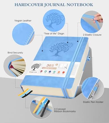 PERCUN B5 Lined Journal Notebook - 365 Page Large Leather Journals for Writing Women Men，Hardcover Notebook with 100Gsm Thick Pages，Daily Diary for Travel, Work，School，College Ruled (7.6" x 10.3") - Image 3