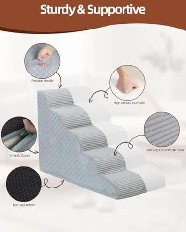 Dog Stairs Ramp for Couch 15.7" H, 3-Step Pet Stairs for Small Dogs with High Density Foam, Dog Slope Stairs with Durable Non-Slip Bottom for Puppy Grey - Image 4