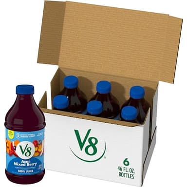 V8 Acai Mixed Berry 100% Fruit and Vegetable Juice, 46 fl oz Bottle (6 Pack) - Image 1