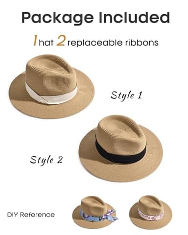 FURTALK Panama Hat Sun Hats for Women Men Wide Brim Fedora Straw Beach Hat UV UPF 80+ - Image 2