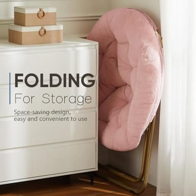 DUMOS Comfy Saucer Chairs Cozy Faux Fur Soft Lounge Cute Folding Bedroom Living Room Seat Flexible Reading Foldable Seating for Kids Adults Thick Padded Metal Frame Modern for Home Office Pink - Image 4
